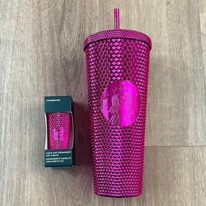 Starbucks Holiday Pink Metallic Venti Cup & Ornament Keychain Limited Edition
